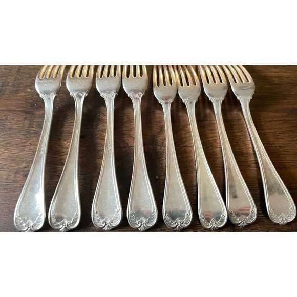 Set of 8 Priscilla 1900 Rogers Bros 1847 Silverplate Forks 7" & 7.25" - Picture 5 of 6